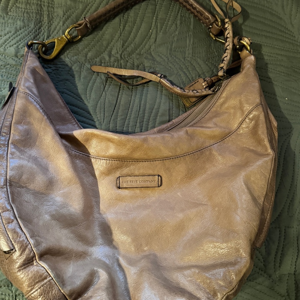 Frye Taupe Leather Braided-Handle Hobo